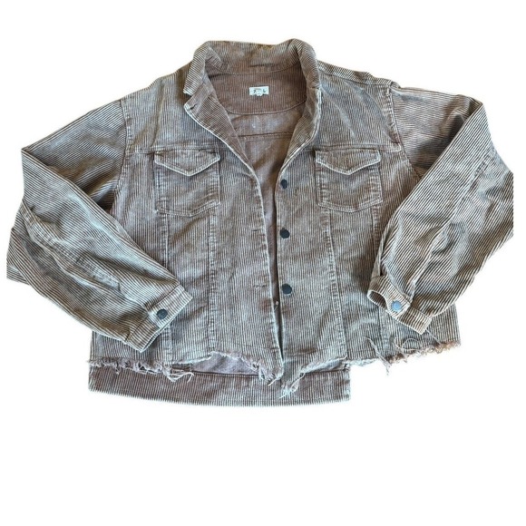 POL Jackets & Blazers - POL Corduroy Trucker Jacket Distressed Hem Button Up Long Sleeve Women L